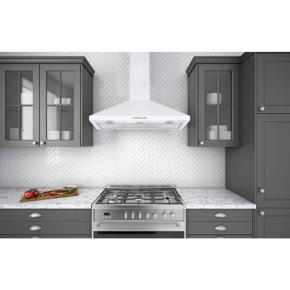 Ancona 36 in 450 CFM Convertible WallMounted Pyramid Range Hood in White