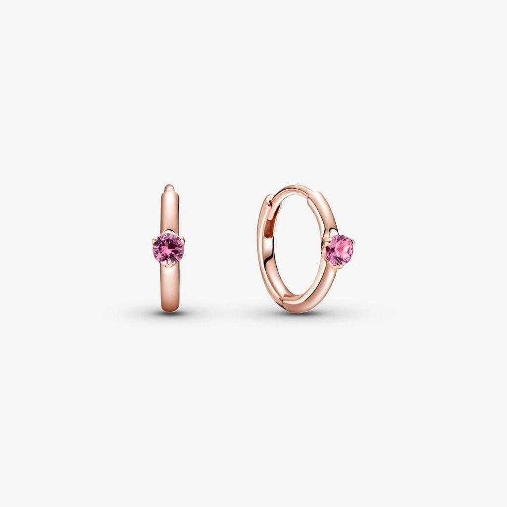 PANDORA  Pink Solitaire Huggie Hoop Earrings