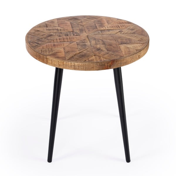 Offex Glarious Round Side Table with Solid Mango Wood Top - 24