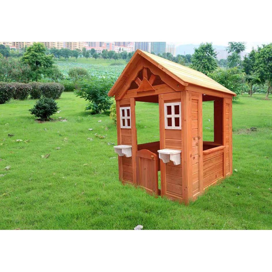 Tidoin All Wooden Kids Playhouse with 2 Windows and Flowerpot Holder Wonh-YDW1-852