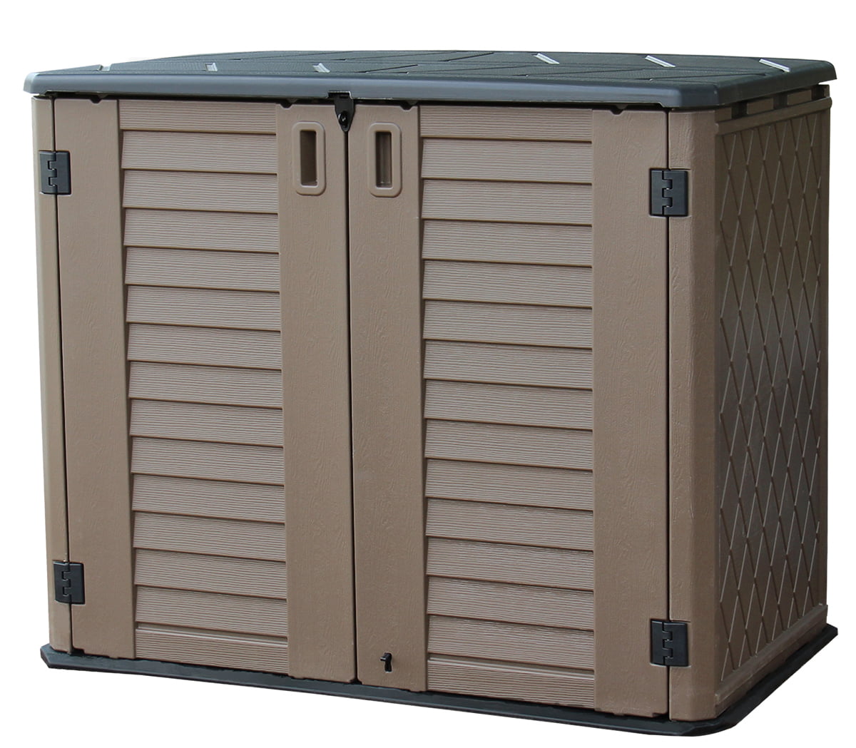 KINYING Small Horizontal Storage Sheds,26 cu.ft Resin Outdoor Storage Shed Weather Resistance(Brown)