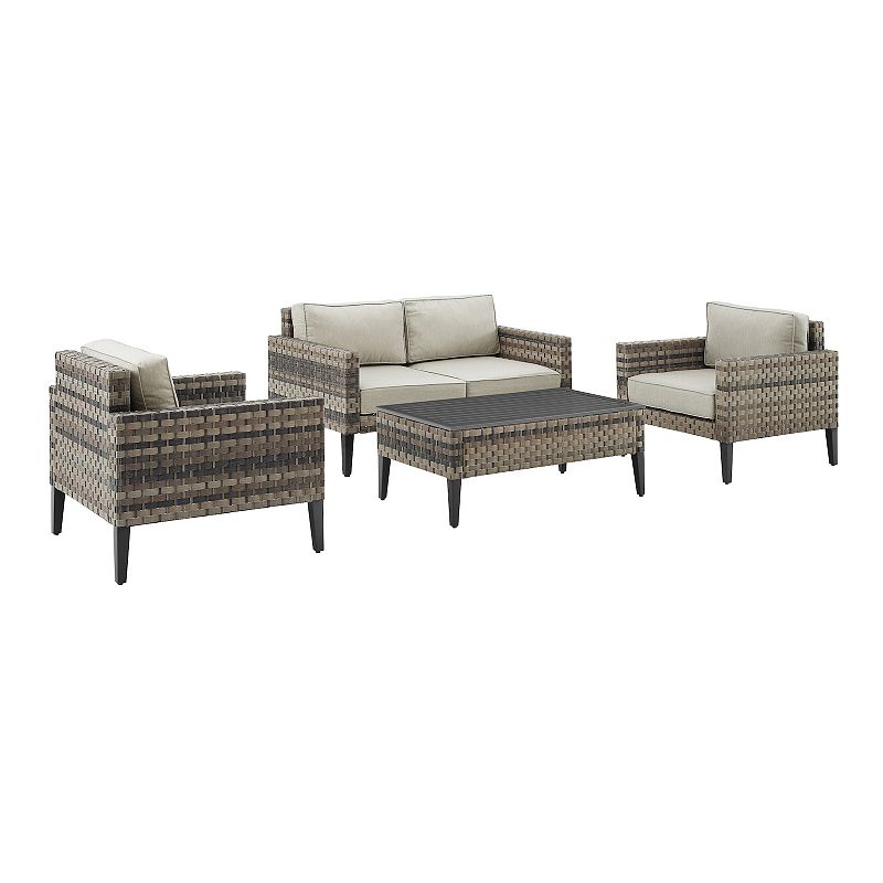 Crosley Prescott Outdoor Conversation Loveseat， Chair and Coffee Table 4-piece Set