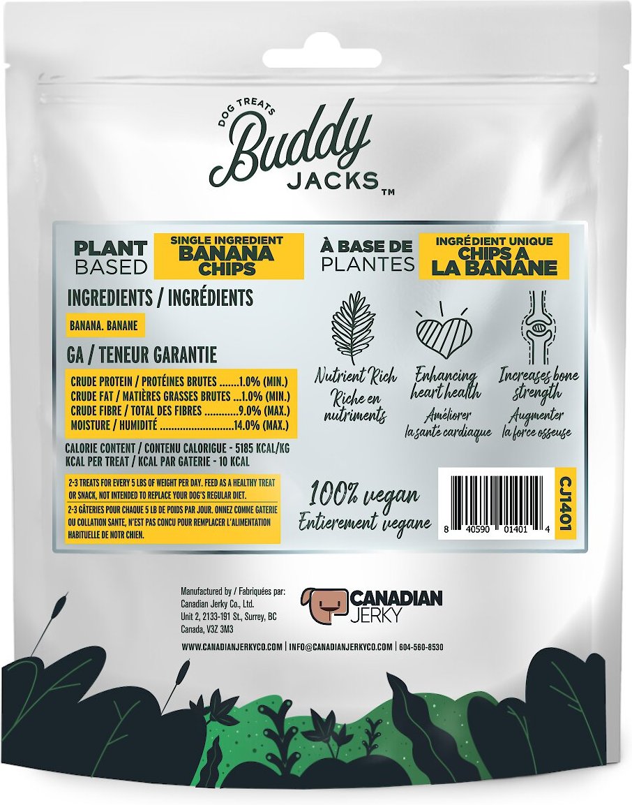 Buddy Jack's Banana Chips Grain-Free Dog Treats， 7-oz bag