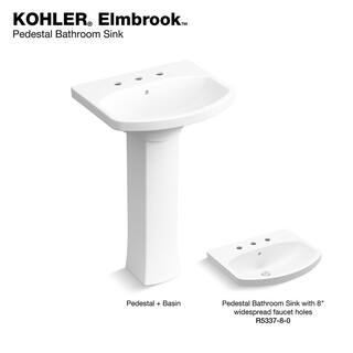 KOHLER Elmbrook 7.6875 in. Pedestal Sink Basin in White with 4 in. Centerset Faucet Holes K-R5337-4-0