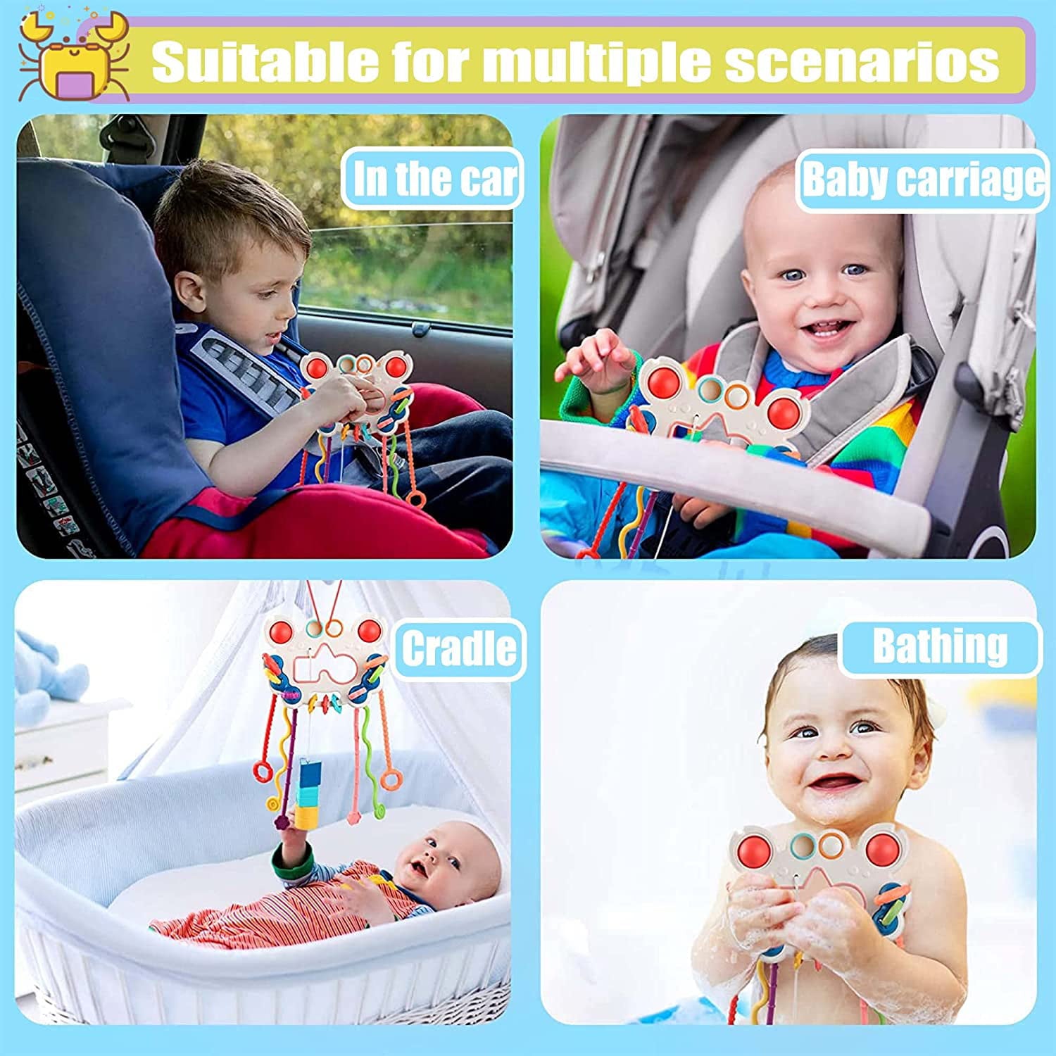 Baby Sensory Montessori Toys for 1 Year Old，Travel Pull String Baby Toy for 6-12 Months，Food Grade Silicone Multi-sensory Activity Toddler Toys，Developing Fine Motor Skill，Birthday Gift for Toddlers