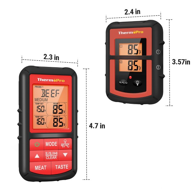 Thermopro Tp20bw Remote Meat Thermometer With Large Lcd Display And Dual Stainless Steel Probes For Grilling Smoker Bbq Thermometer