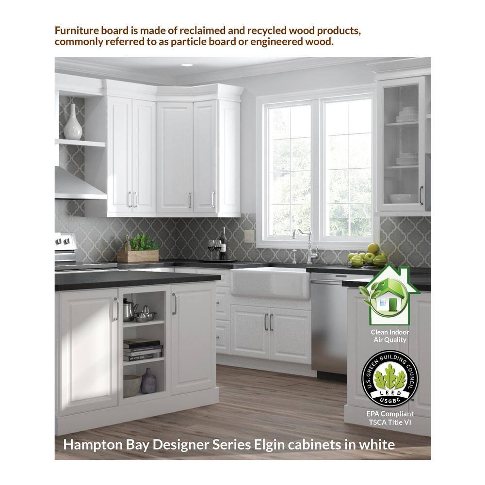 Hampton Bay Designer Series Elgin Assembled 36x34.5x23.75 in. Sink Base Kitchen Cabinet in White BS36-ELWH