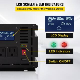 VEVOR Car Power Converter 2000-Watt Modified Sine Wave Inverter DC 24-Volt to AC 120-Volt with LCD Display Remote Controller ZNB2KW-24-120Y3B5V9