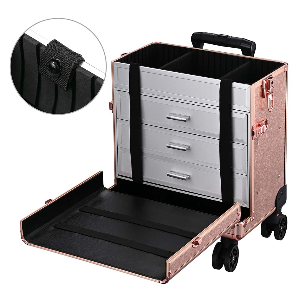 Byootique Rose Rolling Makeup Case with Drawers 4in1