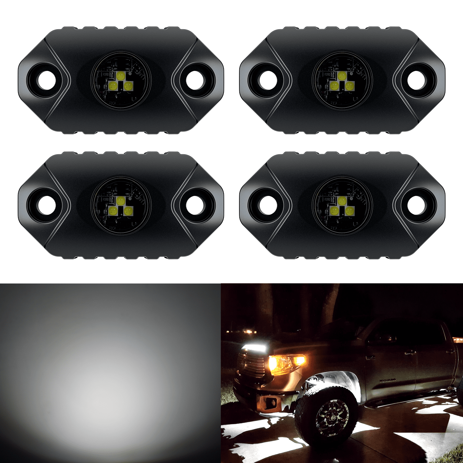 EK ENNOKING White LED Rock Lights 4 Pods  Waterproof Underbody Glow Trail Rig Lamp LED Neon Lights for Truck Jeep Truck Car Boat ATV SUV Motorcycle