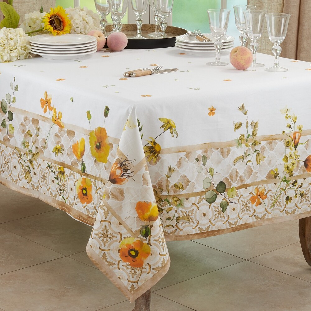 Block Print Tablecloth With Floral Design   70\