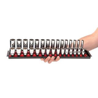 TEKTON 12 in. Drive 12-Point Socket Set with Rails (38 in.-1 in. 10 mm-24 mm) (52-Piece) SHD92214