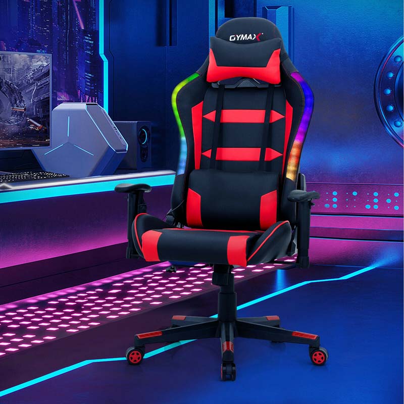 High Back RGB Gaming Chair, Ergonomic Video Game Chair with LED Lights, PVC Leather E-Sport Computer Chair