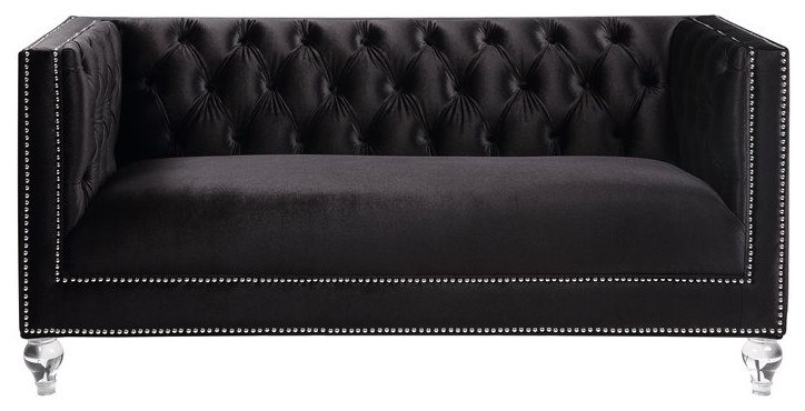 ACME Heibero Button Tufted Velvet Upholstered Loveseat with 2 Pillows in Black   Traditional   Loveseats   by Homesquare  Houzz