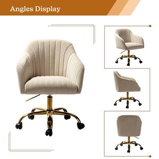 JAYDEN CREATION Sinda Modern Tan Velvet Swivel and Adjustable Task Chair with Gold Base CHDT0084-TAN-P