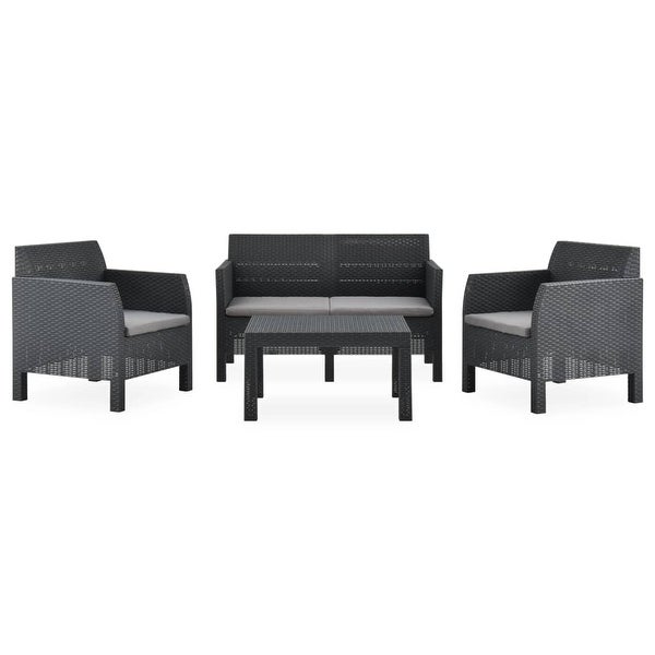 4 Piece Patio Lounge Set with Cushions PP Rattan Anthracite - Overstock - 36226387