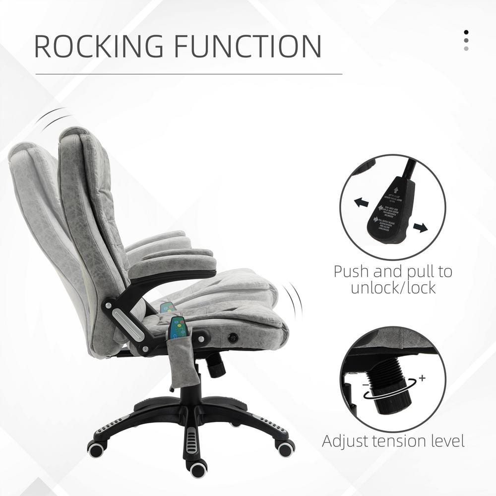 Vinsetto Grey Microfiber Ergonomic Vibrating Massage Office Chair with 6-Point Vibration Reclining Backrest 921-171V83GY