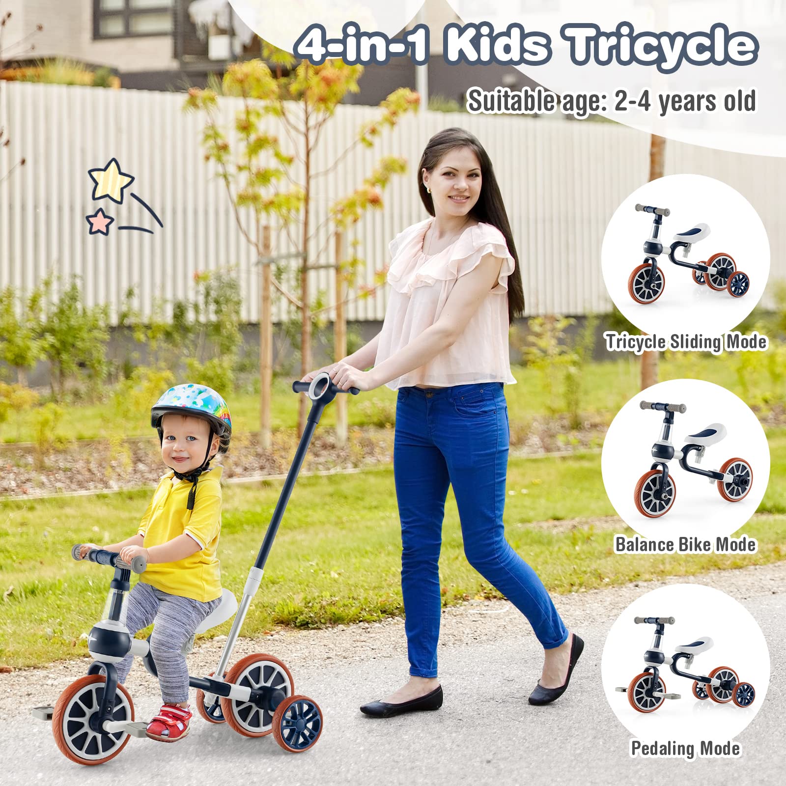 Costzon  4 in 1 Tricycle for Toddlers Age 2-4, Kids Trike Baby Balance Bike