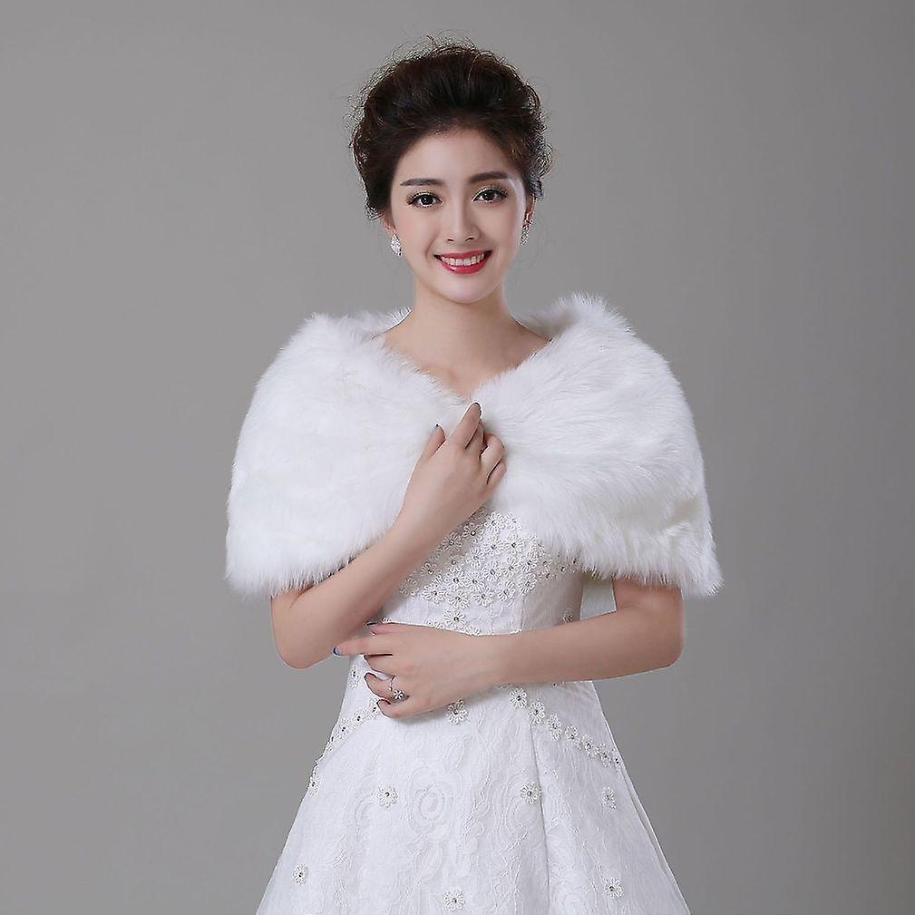 White Faux Fur Capelets Shawls Wedding Bridal Shoulder Cape Wraps Tippet Stoles