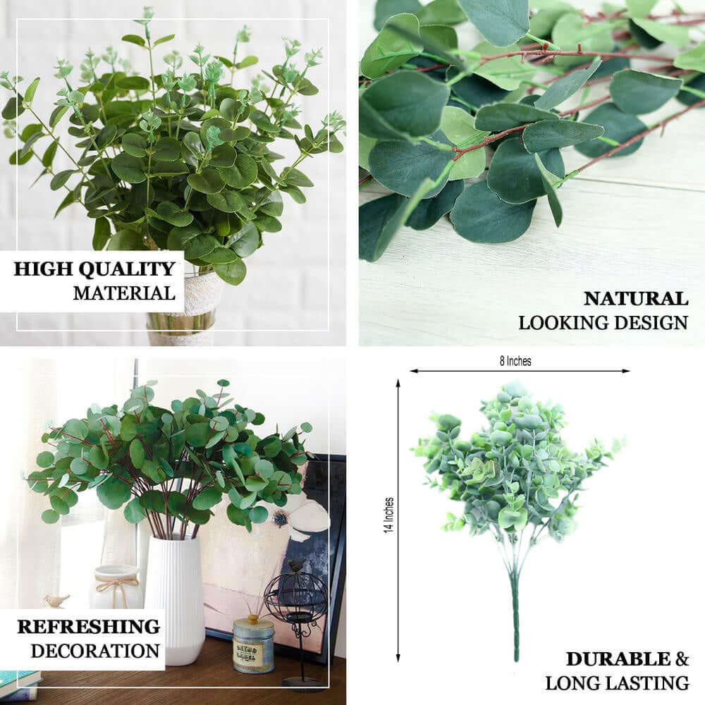 3 Bushes Artificial Eucalyptus Branches, Greenery Bouquet Plants 14