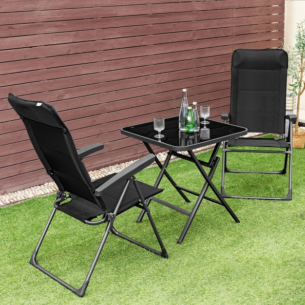 Costway 2 4pcs Patio Folding Dining Chairs Portable Camping Headrest Adjust Black