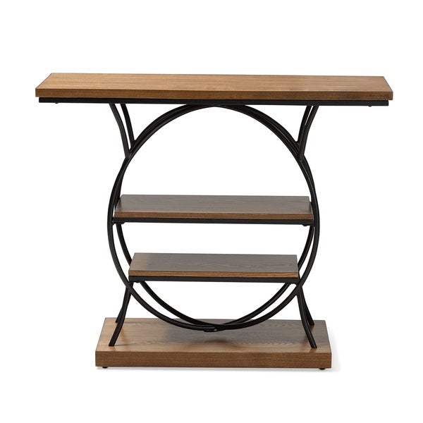 Industrial Walnut Brown Circular Console Table