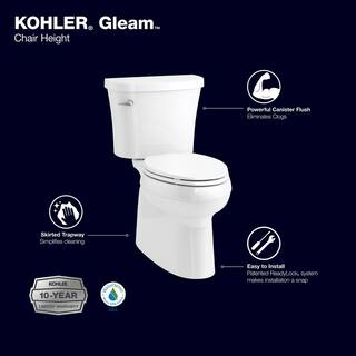 KOHLER Gleam 2-Piece Chair Height Elongated Skirted 1.28 GPF Single Flush Toilet in White with Slow Close Seat K-31674-0