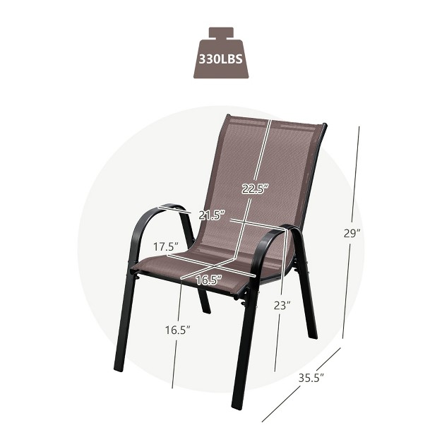 Tangkula 4pcs Patio Stacking Dining Chairs W Curved Armrests amp Breathable Seat Fabric Brown