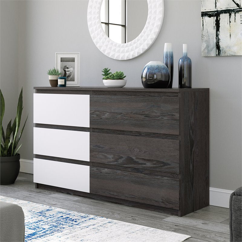 Pemberly Row Wood 6-Drawer Bedroom Dresser in Charcoal Ash