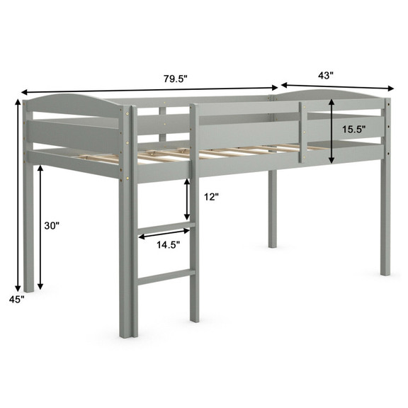 Costway 76945810 Wooden Twin Low Loft Bunk Bed wit...