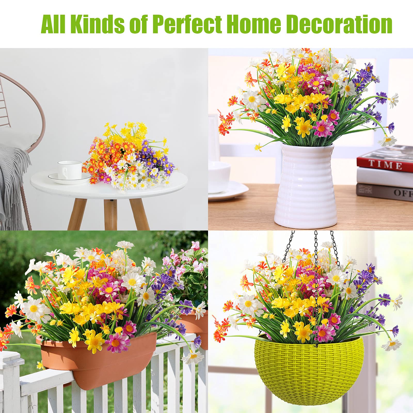 Artificial Daisies Flowers, 10 Bundles Fake Mums Outdoor Artificial Plants with Stems, UV Resistant No Fade Plastic Faux Daisy Flower Farmhouse Plants Shrubs for Garden Window Home Decoration