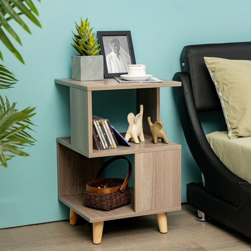 Hivago 2 Pieces Wooden Modern Nightstand Set with Solid Wood Legs for Living Room