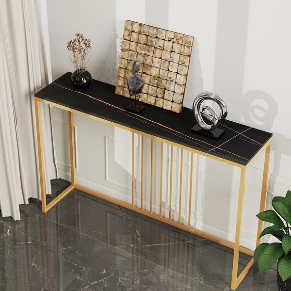 47.2-inch Long Solid Marble Narrow Console Table - W 47.2