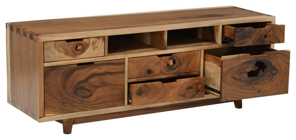 Merida Live Edge Suar Dresser/Media Center With 6 Drawers   Midcentury   Entertainment Centers And Tv Stands   by Chic Teak  Houzz