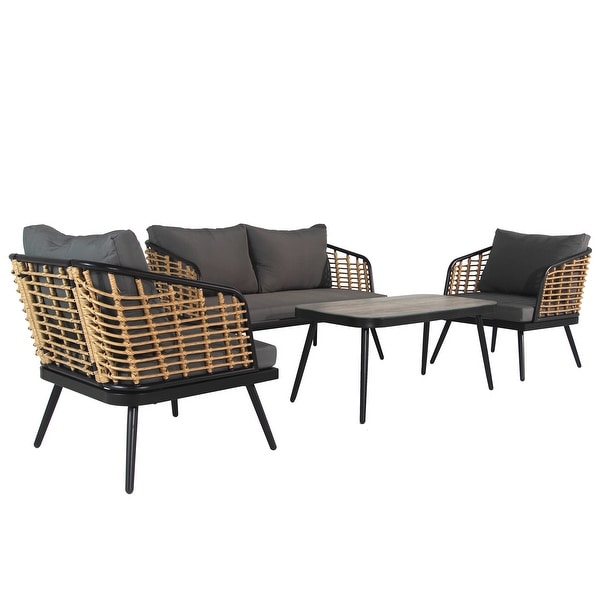 4Piece Rattan Wicker Outdoor Sofa Set with Cushions and Table