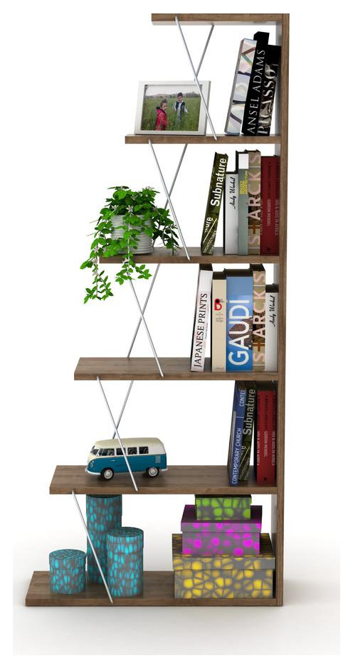 Tars Mini Modern 5 Tier Ladder Bookshelf Organizers  Narrow Bookshelf for...   Modern   Bookcases   by BisonOffice  Houzz