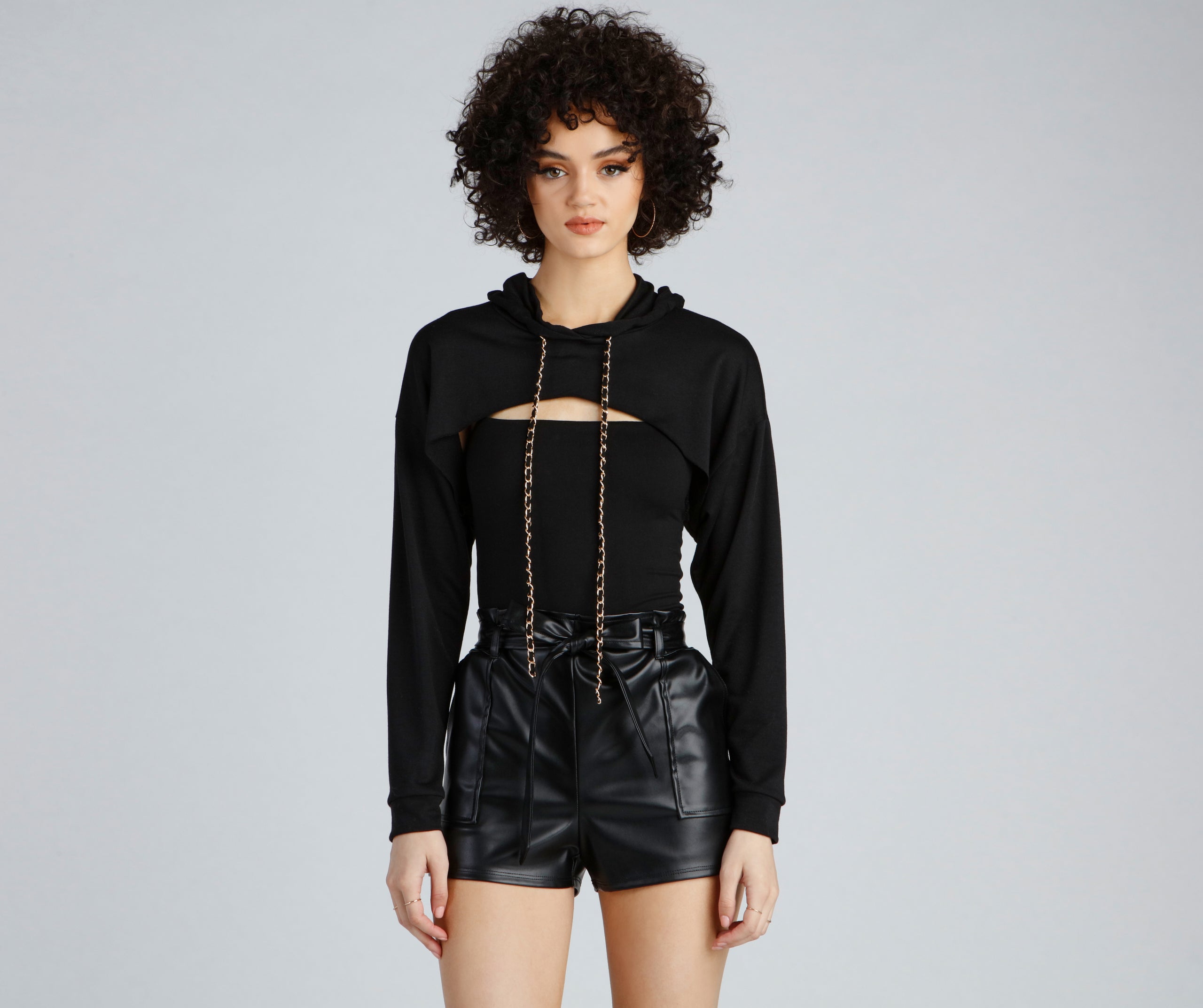 Hawt Crop Chain Detail Hoodie Top