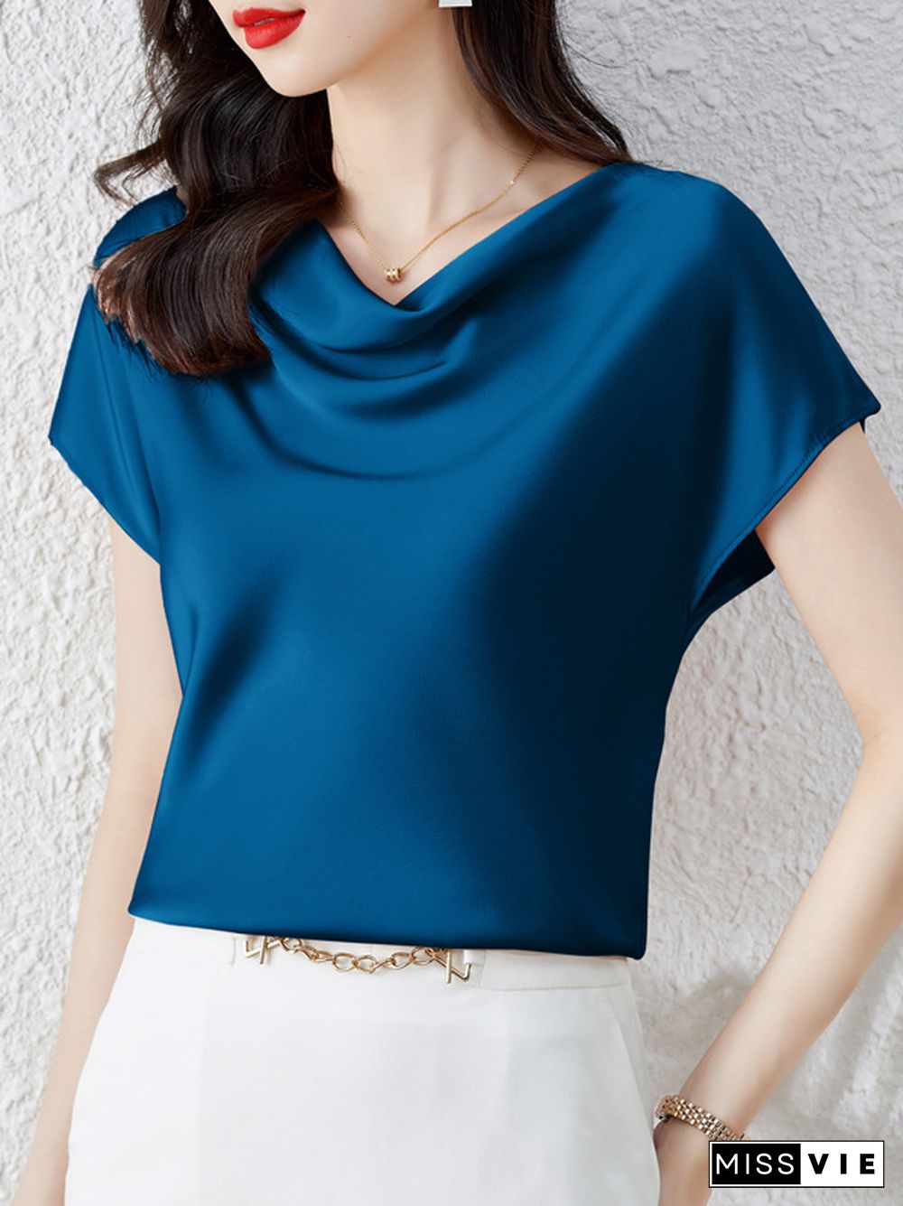 Loose Short Sleeves Solid Color One-Shoulder T-Shirts Tops