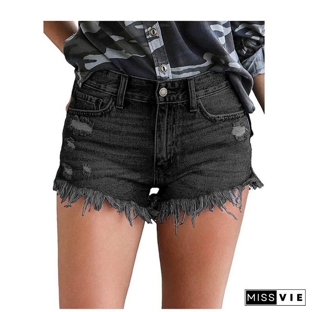 Fashion Women Summer Tassel Denim Shorts High Waist Jeans Short Ladies Skinny Slim Short Pants