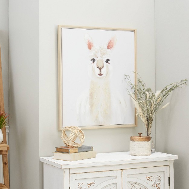 Canvas Llama Framed Wall Art With Brown Frame White Cosmoliving By Cosmopolitan