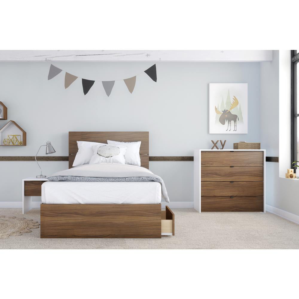 Nexera Modern 4 Drawer Chest in White & Walnut