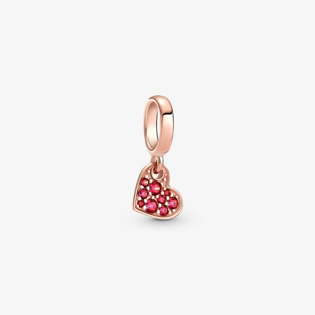 PANDORA  Red Pavé Tilted Heart Dangle Charm