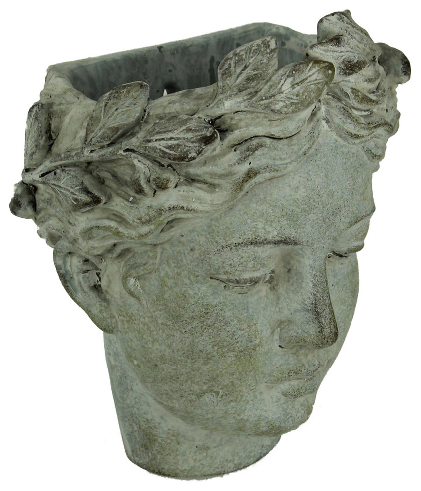 Distressed Cement Classic Greek Lady Head Indoor/Outdoor Hanging Planters Set   Farmhouse   Outdoor Pots And Planters   by Zeckos  Houzz