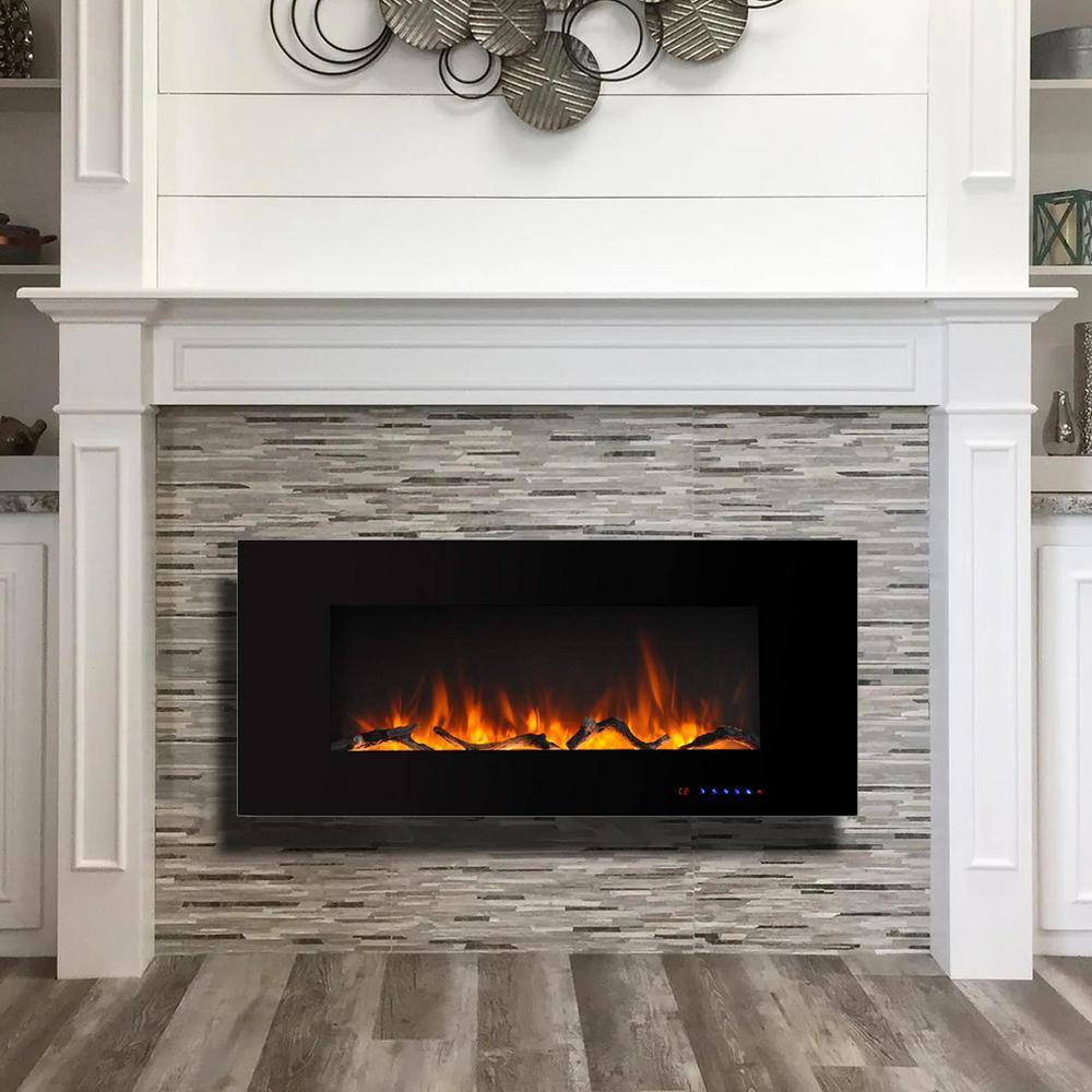 Boyel Living Black 42 in. 400 Sq. Ft. Wall Mounted Electric Fireplace with Remote Control and Multi-Color Flame VL-WM42