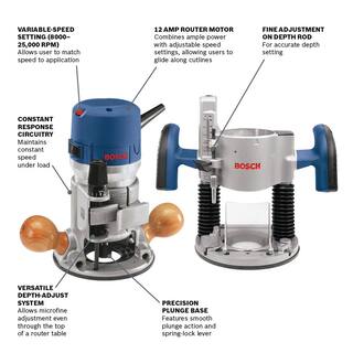 Bosch 12 Amp 2-14 in. Corded Peak Variable Speed Plunge and Fixed Base Router Kit with Hard Case 1617EVSPK