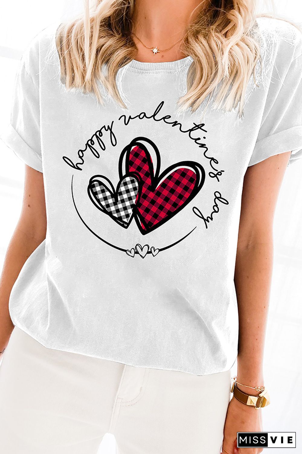 Happy Valentine's Day Graphic Tee Women Wholesale Short Sleeve T shirts Top