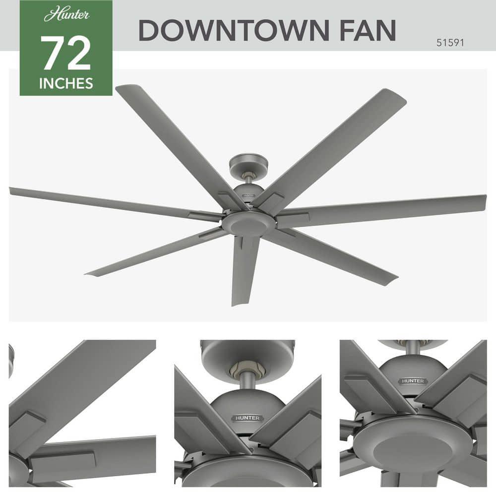 Hunter Downtown 72 in 6Speed Ceiling Fan in Matte Silver with Wall Control