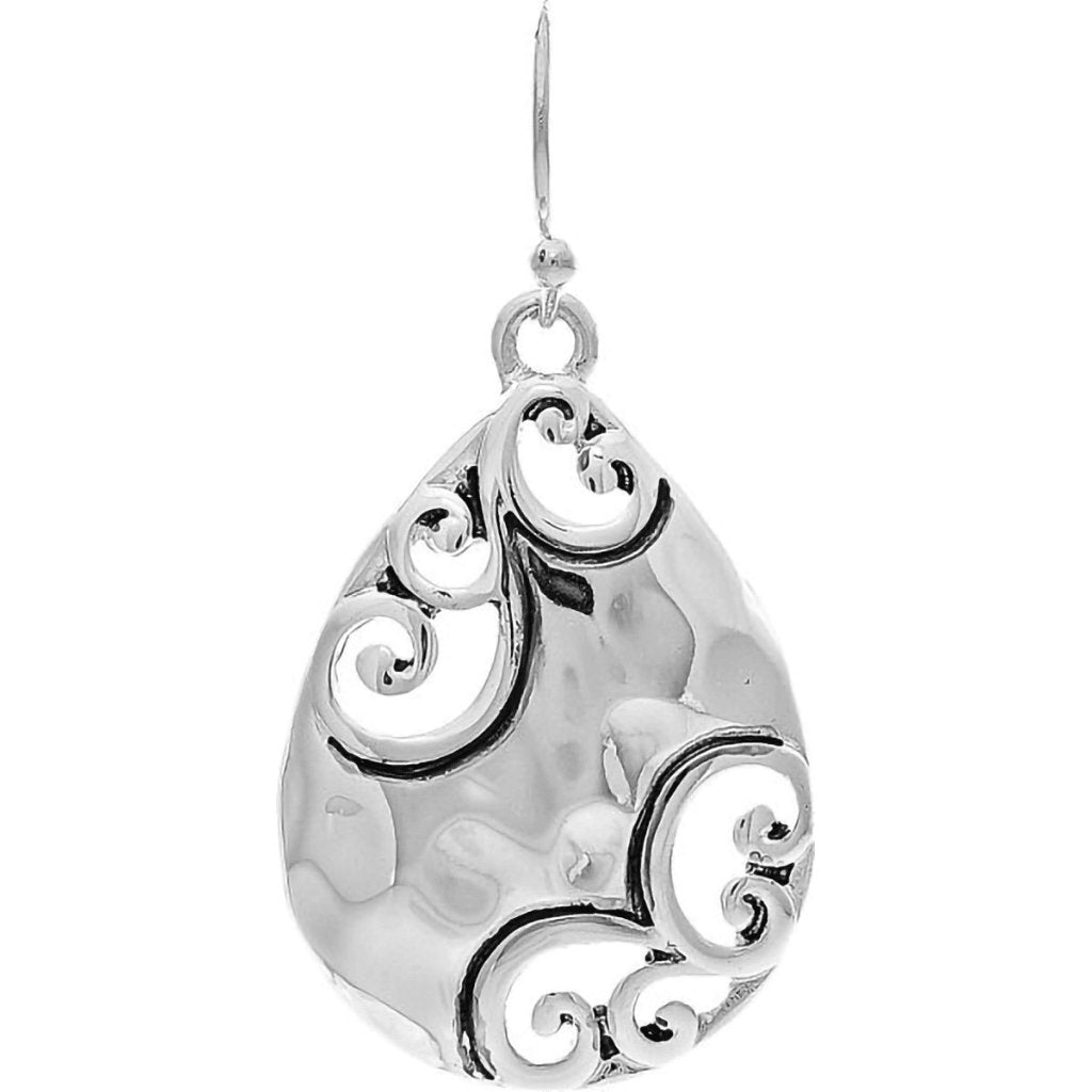 Rain  Silver Swirly Decorated Teardrop Earrings