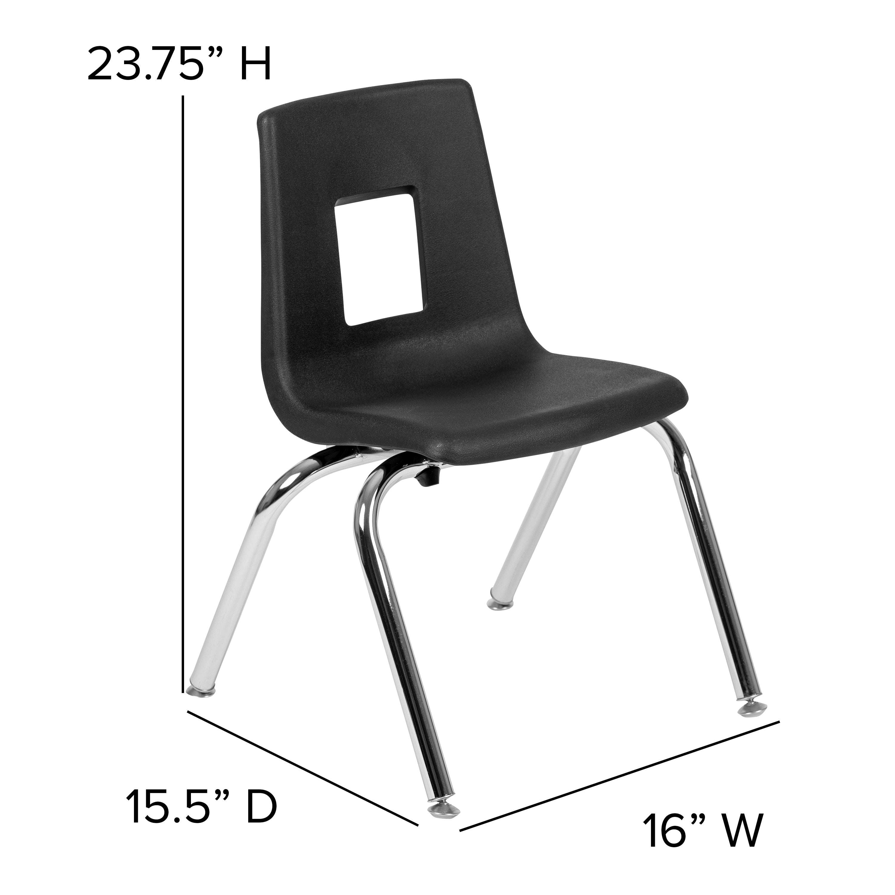 BizChair Black Student Stack School Chair - 14-inch