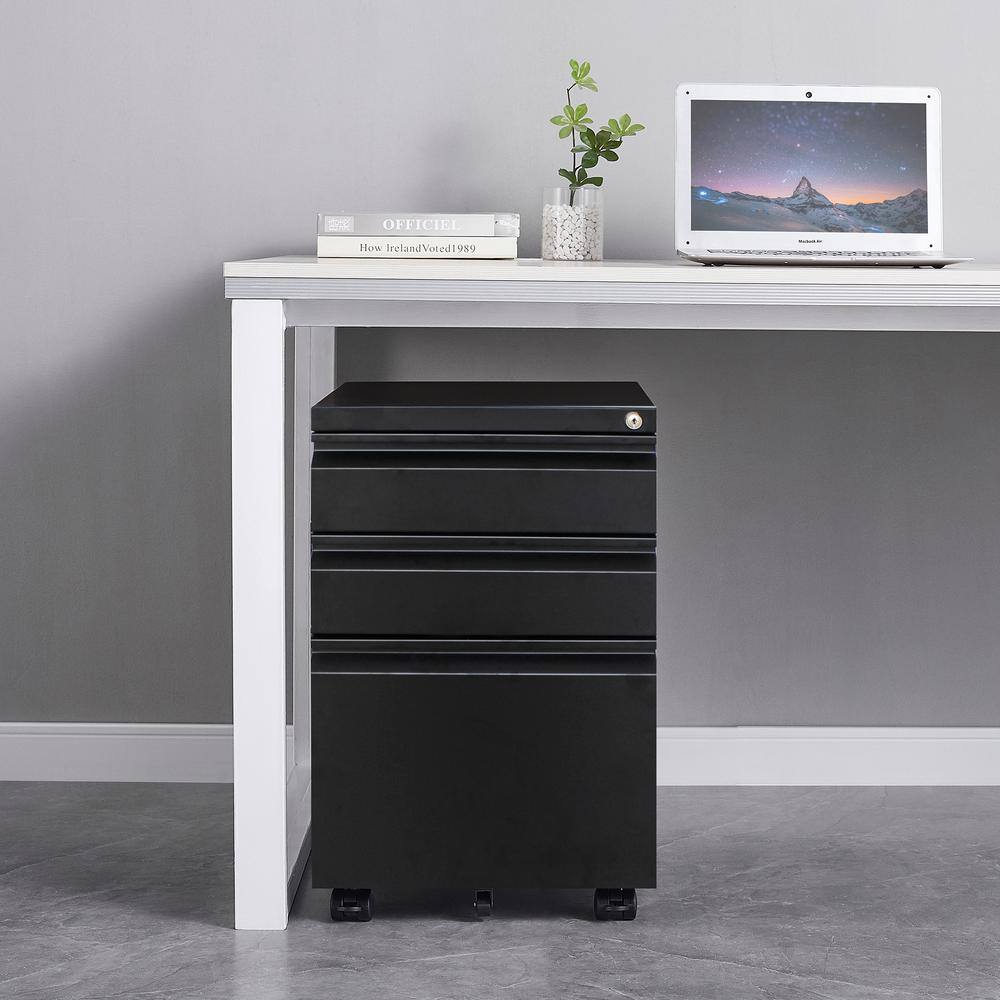 3 Drawer Black File Cabinet with Lock AM924C-233